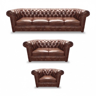 Leder Polstermöbel Wohnzimmer Set Einrichtung Braun Designer Möbel Chesterfield