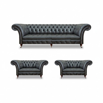 Leder Sofa Set 3tlg Sofa Dreisitze Couch 2x Sessel Wohnzimmer Chesterfield