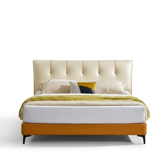 Lederbett Bett Luxus Betten Doppel Ehe Polster Hotel Komplettes Set Nachttische.