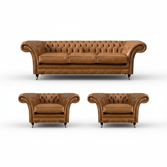 Ledersofa Braun Sofagarnitur 3+1+1 Sitzer Wohnzimmer Design Luxuriöse Möbel