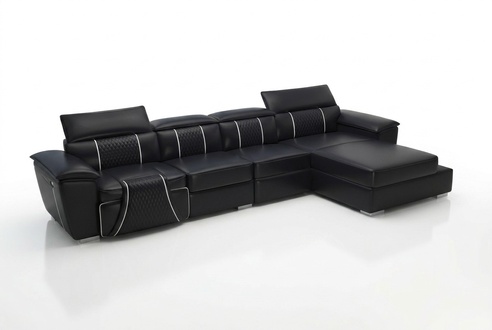 Ledersofa Couch Polster Designersofa Leder Sofas Sofa L-Form Sofa G8048C Schwarz