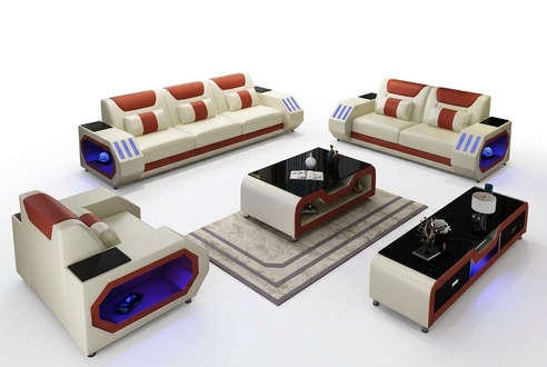 Ledersofa Couch Sofa Garnitur 3+1+1 - Beleuchtete Designer Couchen Neu jvmoebel®