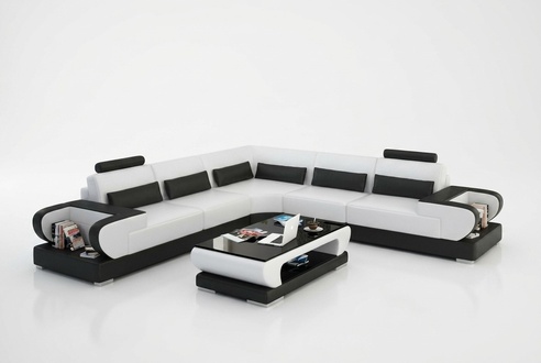 Ledersofa Couch Wohnlandschaft Eck Garnitur Design Modern Sofa mit USB Ecksofa