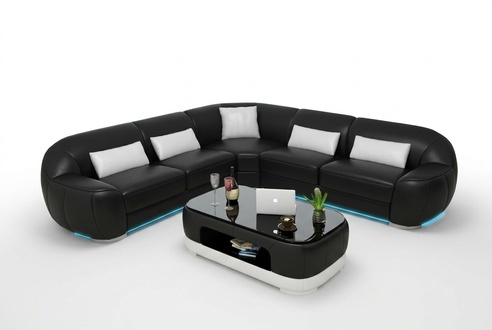 Ledersofa Couch Wohnlandschaft Ecksofa Eck Garnitur Modern Sofa USB Maßfertigung