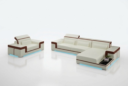 Ledersofa Couch Wohnlandschaft Ecksofa + Sessel Eck Garnitur Design Sofa mit USB