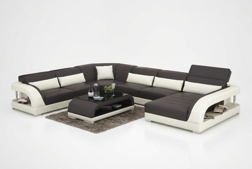 Ledersofa Couch Wohnlandschaft Ecksofa Eck Garnitur Design Modern Sofa mit USB