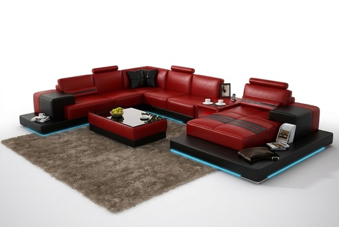 Ledersofa Couch Wohnlandschaft Ecksofa Eck Garnitur Design Modern Sofa +USB