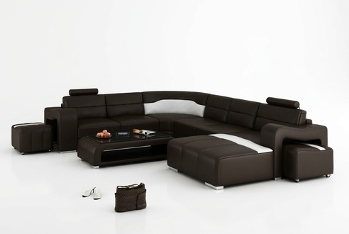 Ledersofa Couch Wohnlandschaft Ecksofa Eck Garnitur Design Modern Sofa mit USB