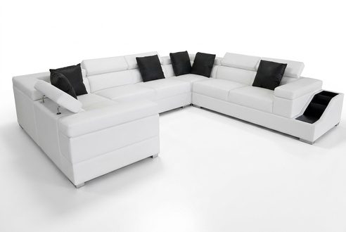 Ledersofa Couch Wohnlandschaft Polster Garnitur Design Modern Sofa U-Form USB