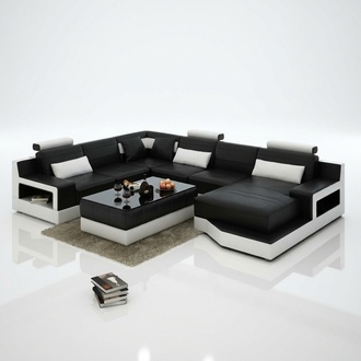Ledersofa Ecksofa mit USB Design Garnitur Wohnlandschaft Eck Sitz Polster Ulm