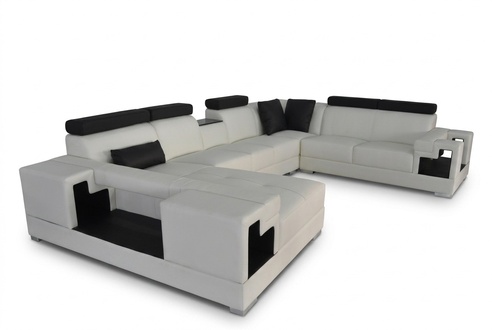 Ledersofa mit USB Eck Sofa Wohnlandschaft Sofas Couchen Garnitur Design Modern
