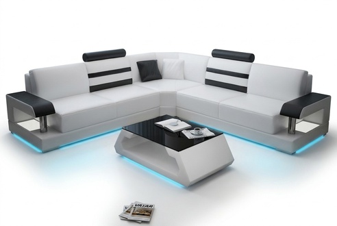 Ledersofa mit USB Wohnlandschaft Ecksofa Eck Garnitur Couch Design Sofa L6016B