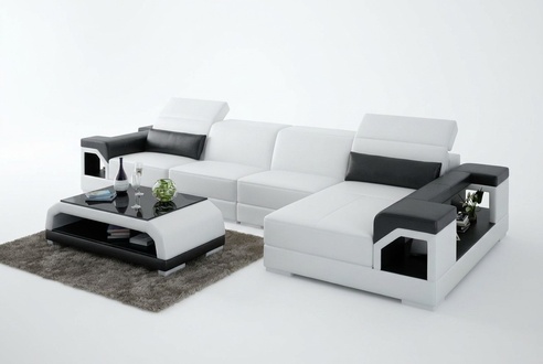 Ledersofa mit USB Wohnlandschaft Ecksofa Eck Garnitur Design Modern Sofa G8014C