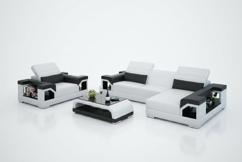 Ledersofa Moderne Couch Wohnlandschaft Ecksofa Sessel Set Garnitur Sofa mit USB