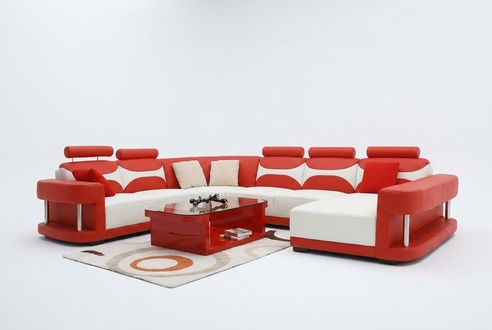 Ledersofa Polster Sitz Couch Garnitur Ecksofa Sofa Couch Wohnlandschaft mit USB
