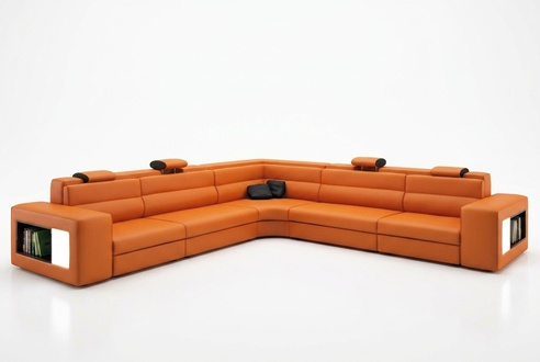 Ledersofa Sofa Couch Ecksofa Sitz Polster Wohnlandschaft XXL Big Weiden Orange