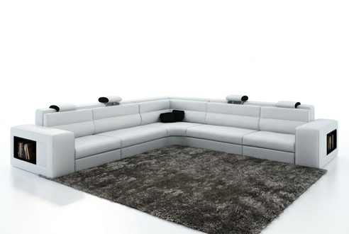 Ledersofa Sofa mit USB,Ecksofa Sitz Polster Wohnlandschaft XXL Big Weiden Weiß