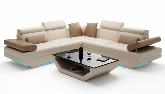 Eck Leder Sofa Weiß USB Couch Polster Ecke Sitz Garnitur Wohnlandschaft Design