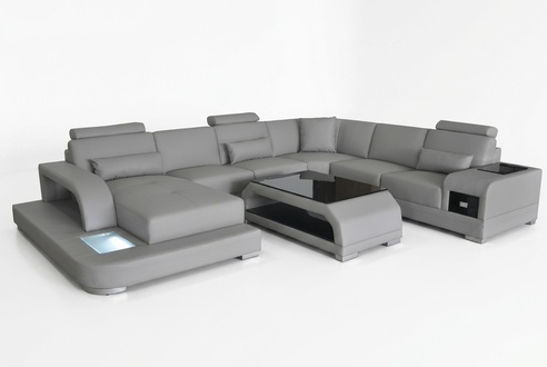 Ledersofa Wohnlandschaft Garnitur Design Modern Ecksofa Sofa U-Form G8013+Tisch