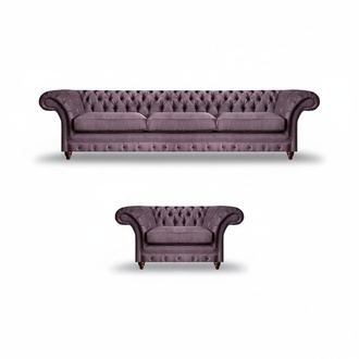 Lila Chesterfield Polstergarnitur Stilvoller Dreisitzer Textil Sessel