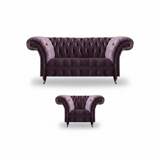 Lila Chesterfield Polstermöbel Designer Wohnzimmer Sofagarnitur 2tlg