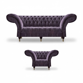 Lila Chesterfield Wohnzimmer Stoffcouchen Polster Möbel 2tlg Luxus Set