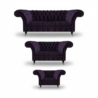 Lila Garnitur Luxus Textil Sofas Set 3tlg Einrichtung Wohnzimmer Chesterfield