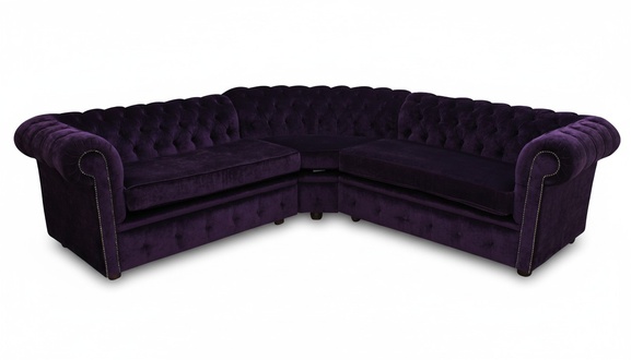 Lila Luxus Chesterfield Eck Couch Sofa Polster Sitz Garnitur Textil Stoff Sofas