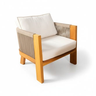 Loungesessel Gartensessel Sessel Beige Einzelsofa mit Kissen Gepolstert