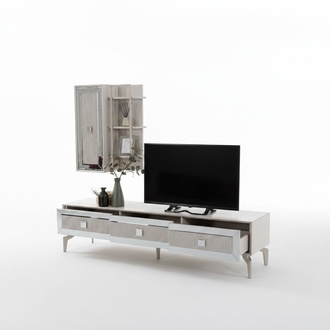Lowboard Sideboard TV Ständer Schrank RTV Wohnzimmer Weiß Holz Regale