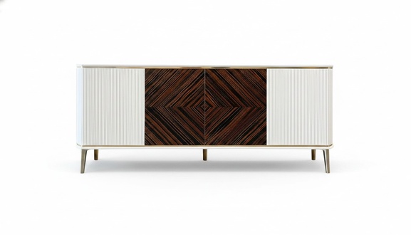 Lowboard Wohnzimmer TV Ständer Rechteckig Holz Weiß Wohnwand Modern Luxus Neu