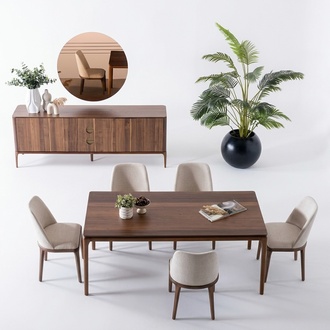 Luxuriös 7tlg.Esszimmergarnitur Esstisch 4x Stühle Robust Kommode mit Spiegel