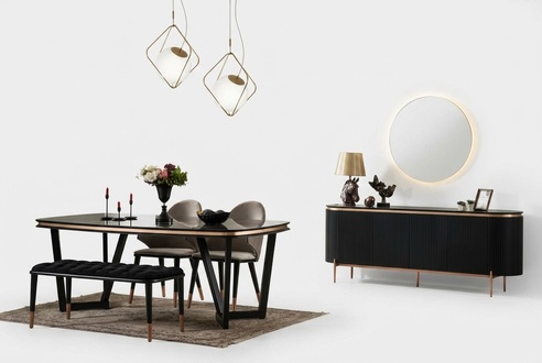 Luxuriös Esstisch Bequem 2x Stühle Hocker Kommode mit Spiegel Essgruppen