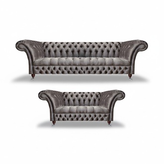 Luxuriöse 2x Sofa 3+2 Sitzer Textil Polstermöbel Grau Sofagarnitur Wohnzimmer
