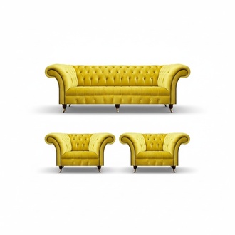 Luxuriöse Gelbe Chesterfield Garnitur Sofas Designer Wohnzimmer Couchen