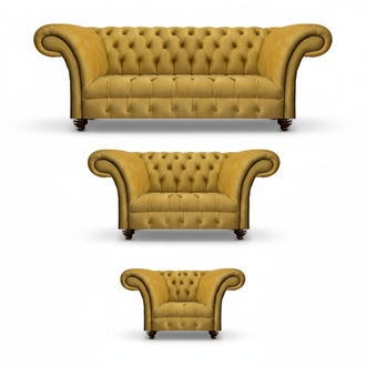 Luxuriöse Gelbe Chesterfield Textil Couchen Dreisitzer 2-Sitzer Sessel