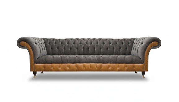 Luxuriöser Chesterfield 4-Sitzer Designer Viersitzer Textil Couch Sofas