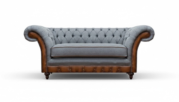 Luxuriöser Chesterfield Hellgrauer 2-Sitzer Polster Designer Sitzmöbel