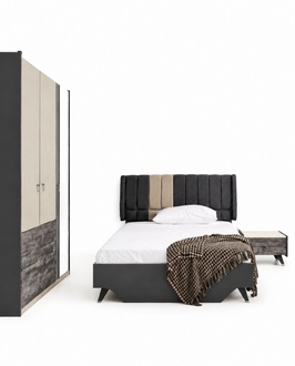Luxuriöses stilvolle Schlafzimmerset Delta Bett Nachttisch Kleiderschrank