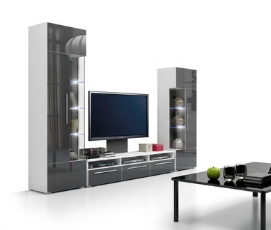 Luxuriöses Wohnwand Komplett Wohnzimmer TV-Lowboard + 2x Vitrine Set
