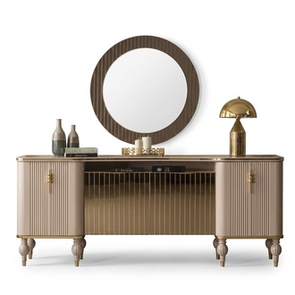Luxuriöses Wohnzimmer Set Modernes Sideboard Glas Spiegel Anrichte