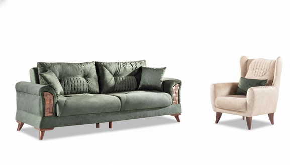 Luxus 2tlg Wohnzimmer Set Sofa 3-Sitzer Sessel Modernes Design Couch