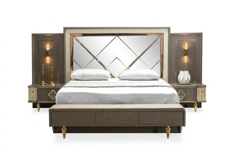 Luxus 3tlg Schlafzimmer set Bett und 2x Nachttische Design Textil 3tlg sets