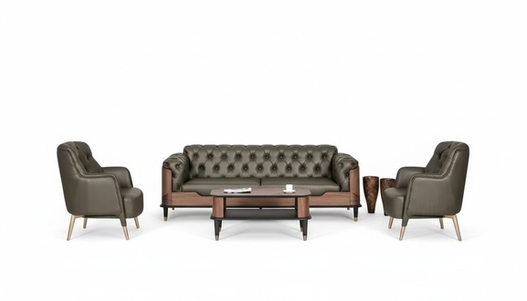 Luxus 3-Sitzer Sofa Leder Büro Set 2 Sessel Modern Couchtisch 4tlg Neu