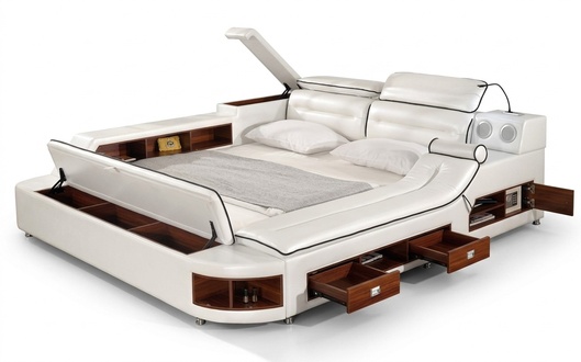 Luxus Bett Bett Leder Betten 180x200 Multifunktion Schlafzimmer Liege Regale Neu