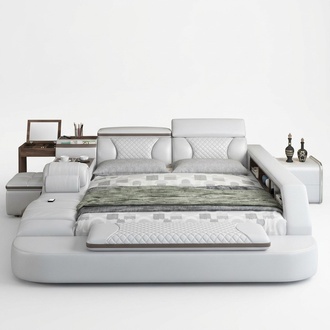 Luxus Bett Bett Leder Betten 180x200 Multifunktion Schlafzimmer Liege Regale