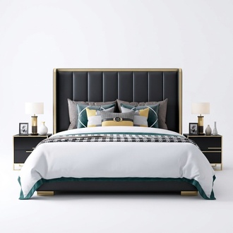 Luxus Bett Schlafzimmer Italienisches Leder Polster Doppel Betten Metall Design