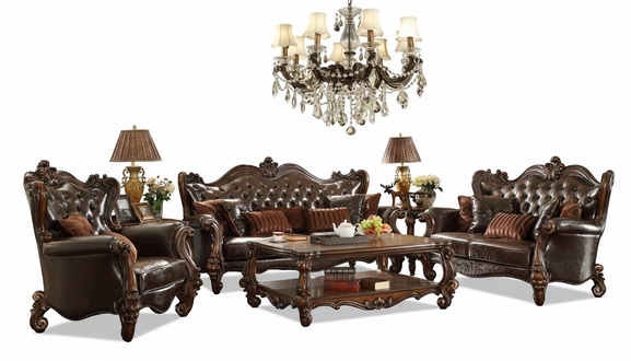Luxus Chesterfield Sofagarnitur 3+2+1 Sitzer + Couchtisch Möbel Couch Sofa Holz