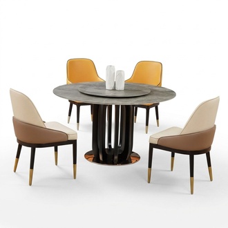 Luxus Design Esszimmer Runder Esstisch 4x Klassische Sessel Lehn Stühlen 4tlg.
