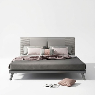 Luxus Design Leder Bett Metall Gold Betten Polster Hotel 180x200cm Grau Doppel
